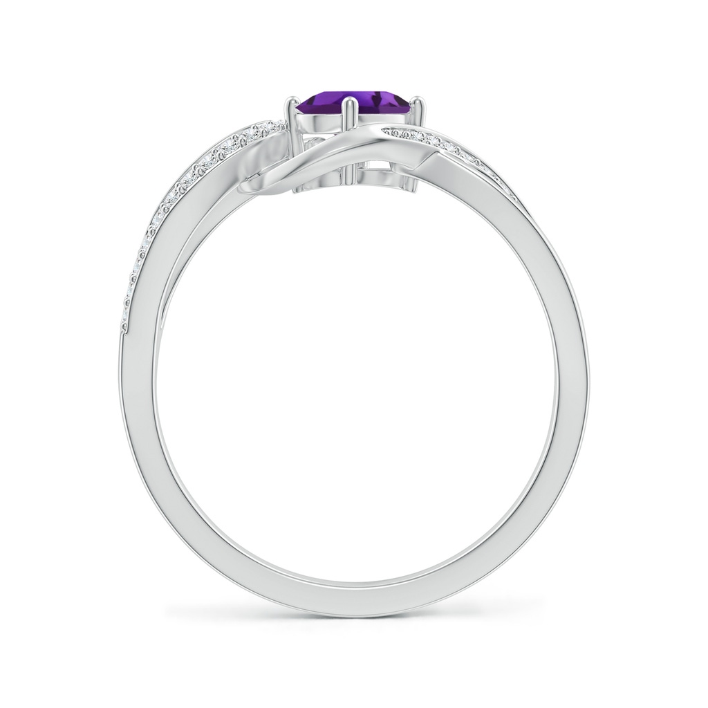 6x4mm AAAA Solitaire Oval Amethyst Twisted Ribbon Ring with Pavé Diamond Accents in White Gold - side_1