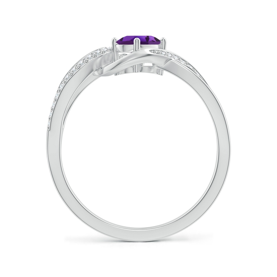 6x4mm AAAA Solitaire Oval Amethyst Twisted Ribbon Ring with Pavé Diamond Accents in White Gold side-1