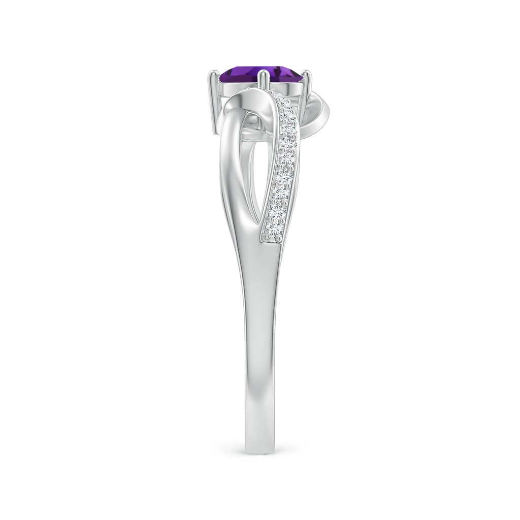 6x4mm AAAA Solitaire Oval Amethyst Twisted Ribbon Ring with Pavé Diamond Accents in White Gold Side-2