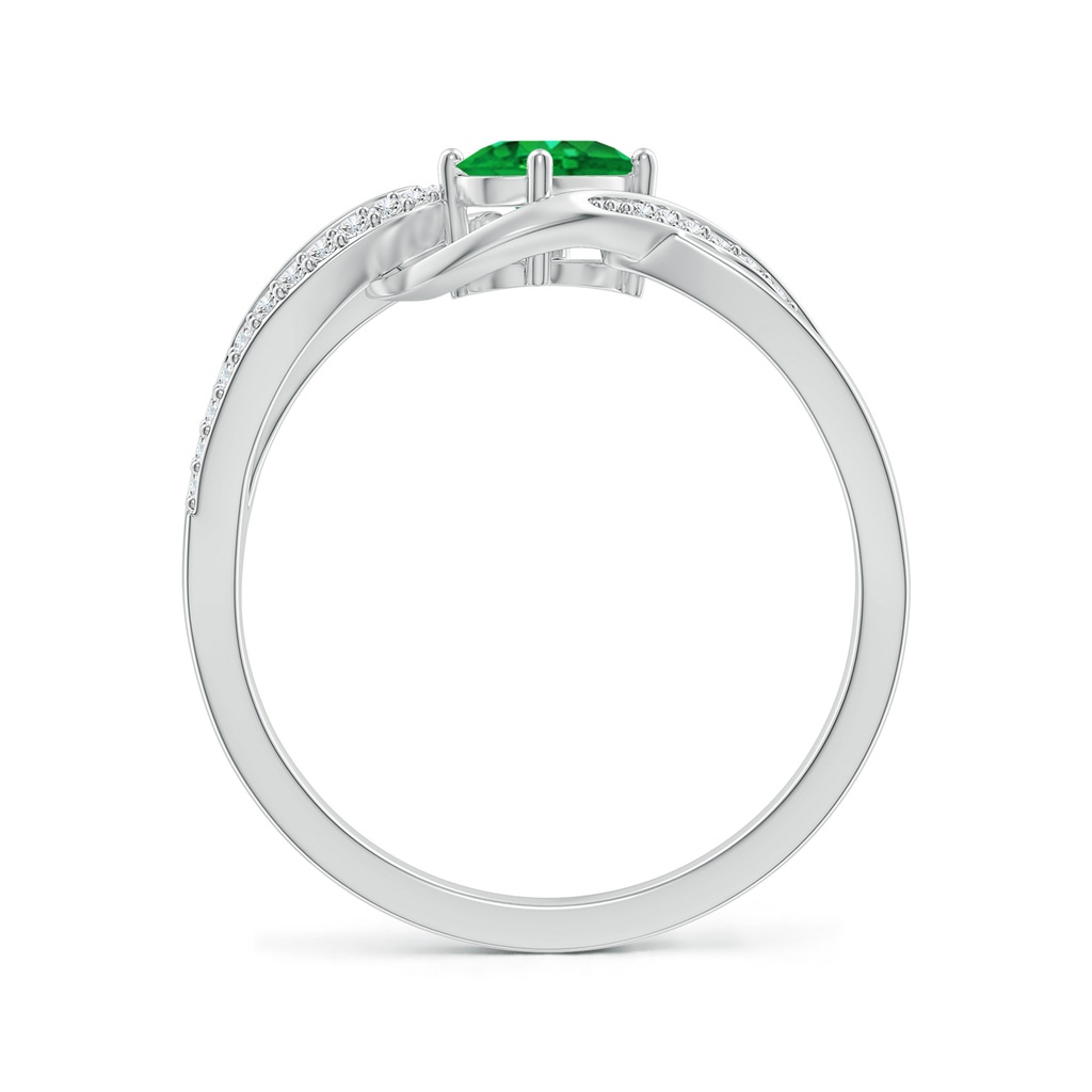 6x4mm AAA Solitaire Oval Emerald Twisted Ribbon Ring with Pavé Diamond Accents in White Gold Side-1