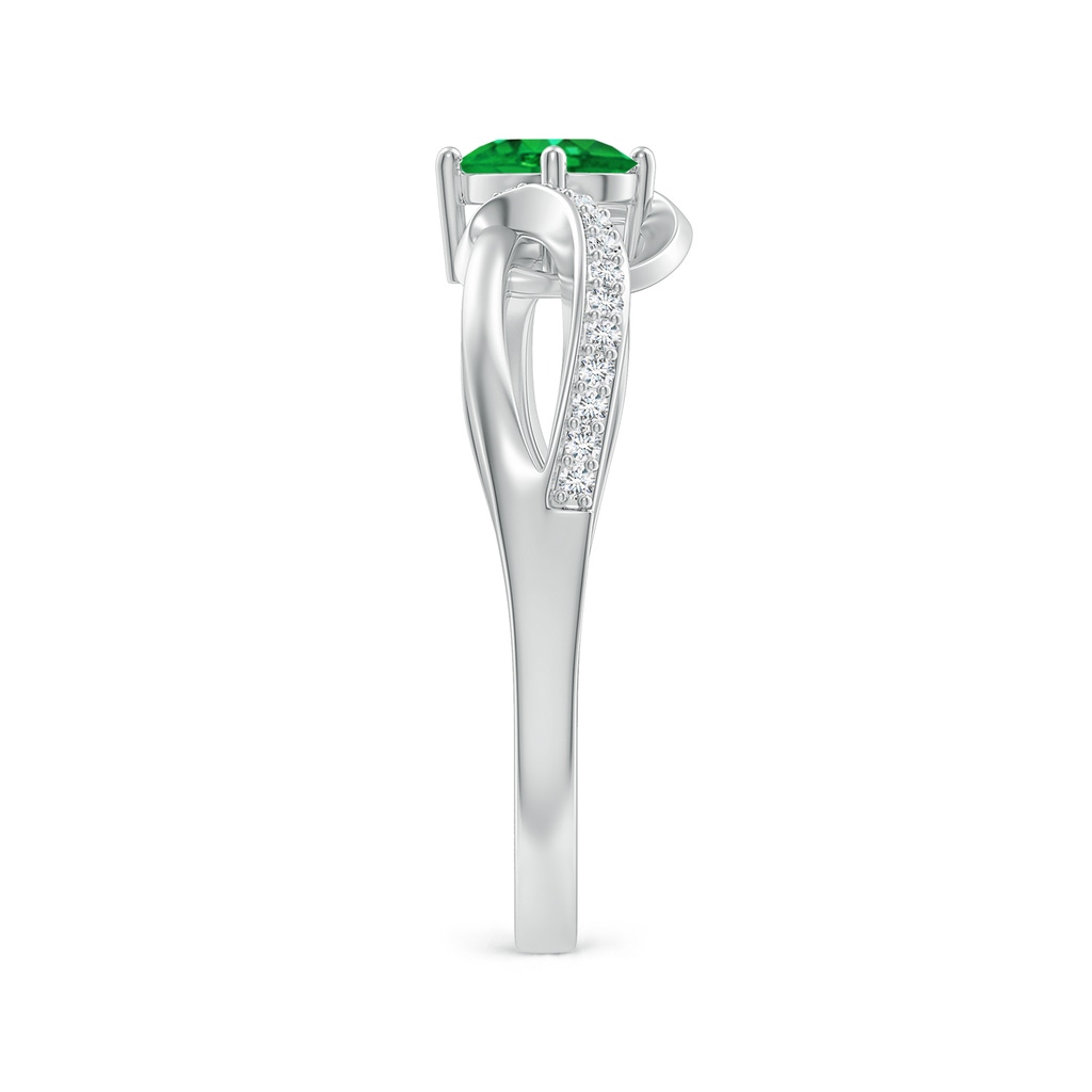 6x4mm AAA Solitaire Oval Emerald Twisted Ribbon Ring with Pavé Diamond Accents in White Gold Side-2