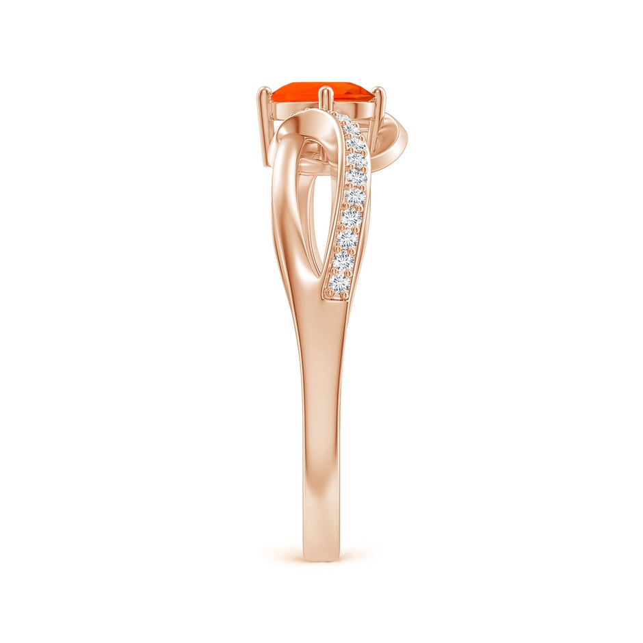 6x4mm AAA Tilted Oval Fire Opal Ribbon Shank Ring with Diamonds in Rose Gold side-2