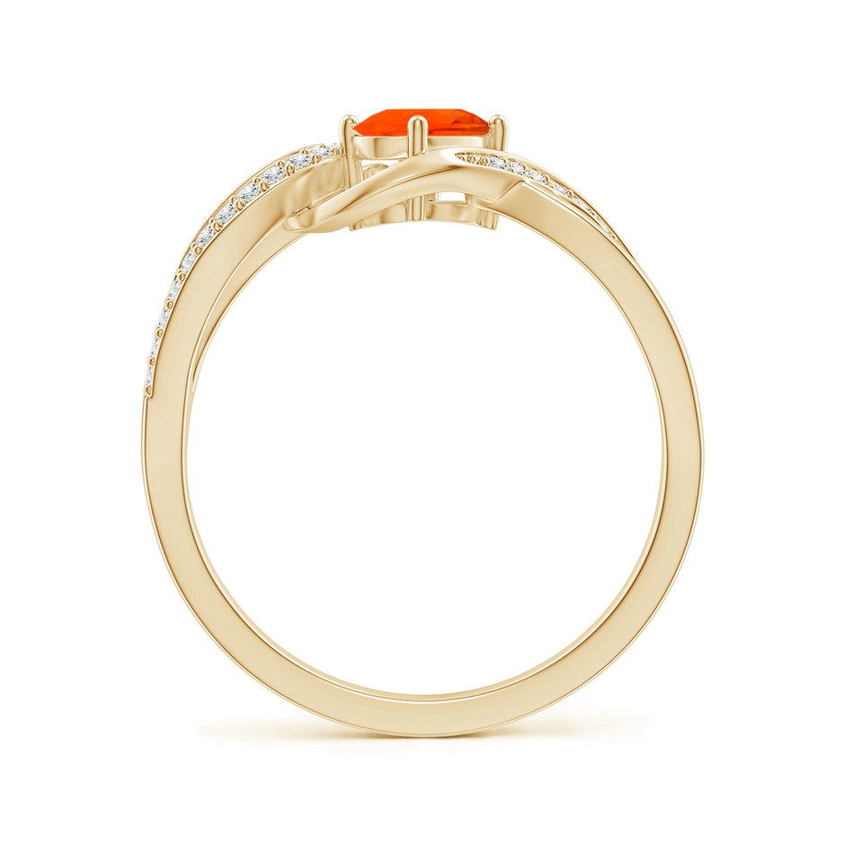 6x4mm AAA Tilted Oval Fire Opal Ribbon Shank Ring with Diamonds in Yellow Gold side-1