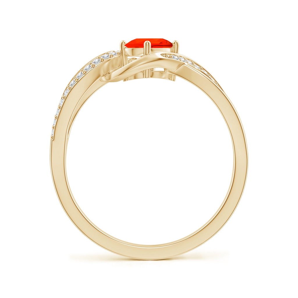 6x4mm AAAA Tilted Oval Fire Opal Ribbon Shank Ring with Diamonds in Yellow Gold - side_1