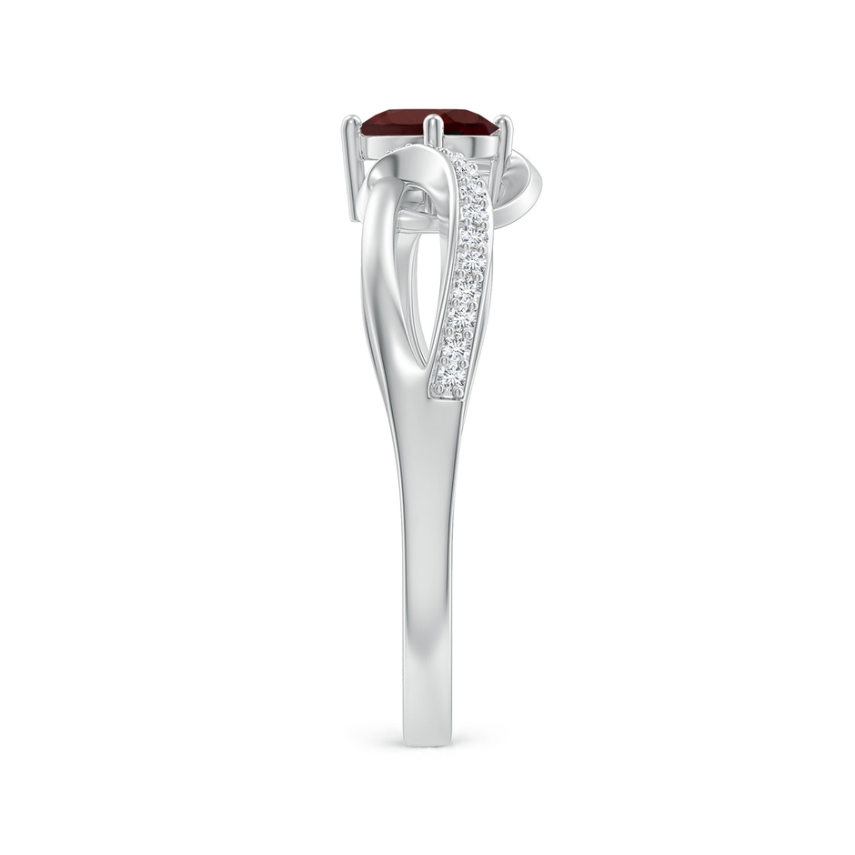 6x4mm AA Solitaire Oval Garnet Twisted Ribbon Ring with Pave Diamond Accents in S999 Silver side 299