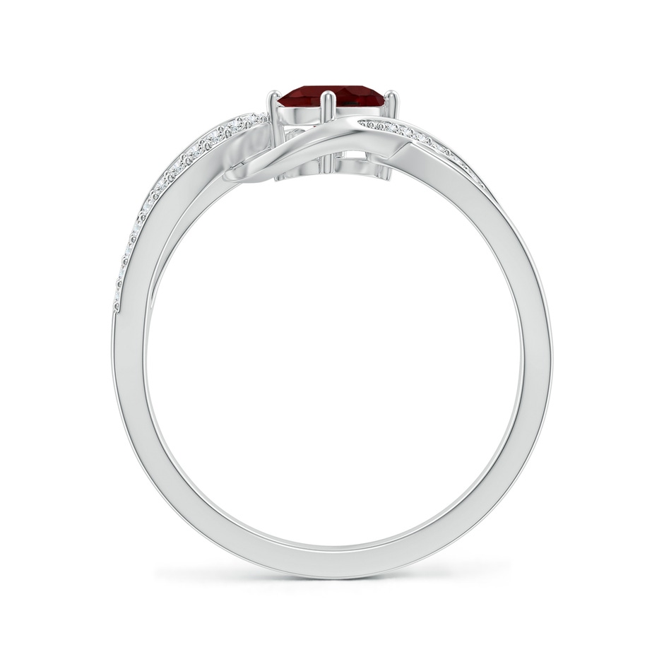 6x4mm AAA Solitaire Oval Garnet Twisted Ribbon Ring with Pavé Diamond Accents in White Gold side-1