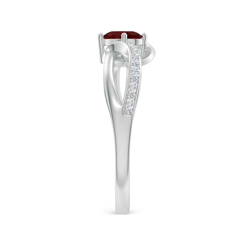 6x4mm AAA Solitaire Oval Garnet Twisted Ribbon Ring with Pavé Diamond Accents in White Gold side-2