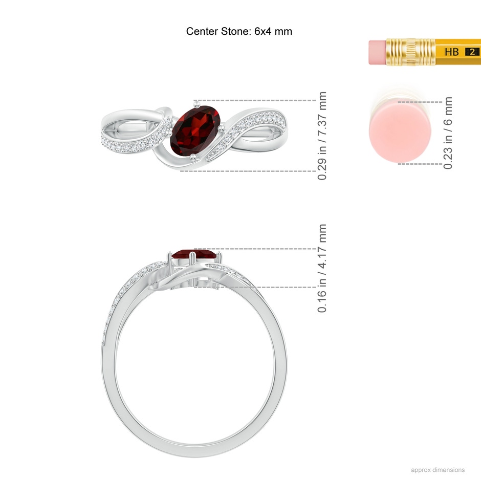 6x4mm AAA Solitaire Oval Garnet Twisted Ribbon Ring with Pave Diamond Accents in White Gold ruler
