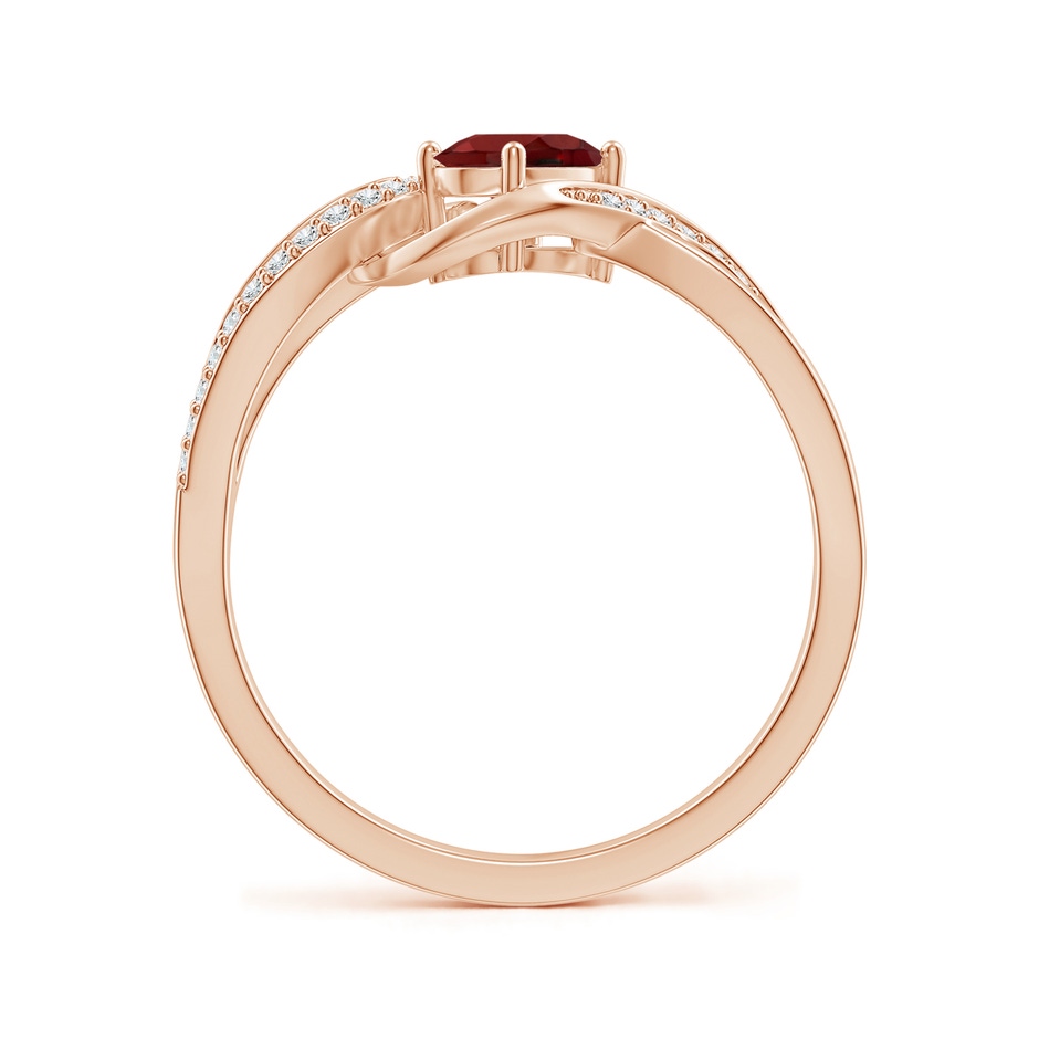6x4mm AAAA Solitaire Oval Garnet Twisted Ribbon Ring with Pave Diamond Accents in Rose Gold side 199