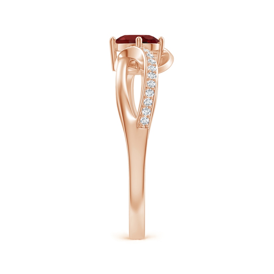 6x4mm AAAA Solitaire Oval Garnet Twisted Ribbon Ring with Pave Diamond Accents in Rose Gold side 299