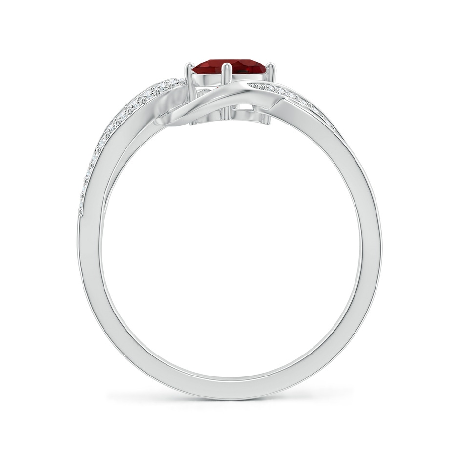 6x4mm AAAA Solitaire Oval Garnet Twisted Ribbon Ring with Pavé Diamond Accents in White Gold side-1