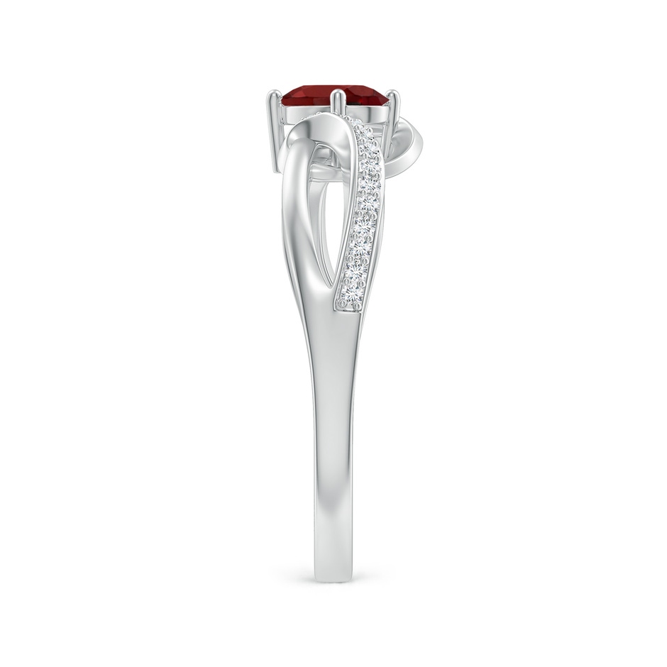 6x4mm AAAA Solitaire Oval Garnet Twisted Ribbon Ring with Pavé Diamond Accents in White Gold side-2