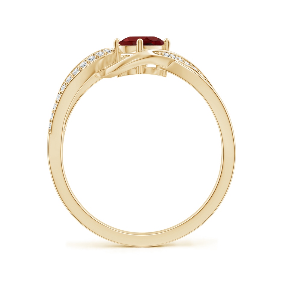 6x4mm AAAA Solitaire Oval Garnet Twisted Ribbon Ring with Pave Diamond Accents in Yellow Gold side 199