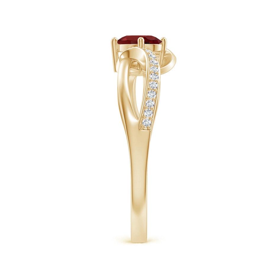 6x4mm AAAA Solitaire Oval Garnet Twisted Ribbon Ring with Pave Diamond Accents in Yellow Gold side 299