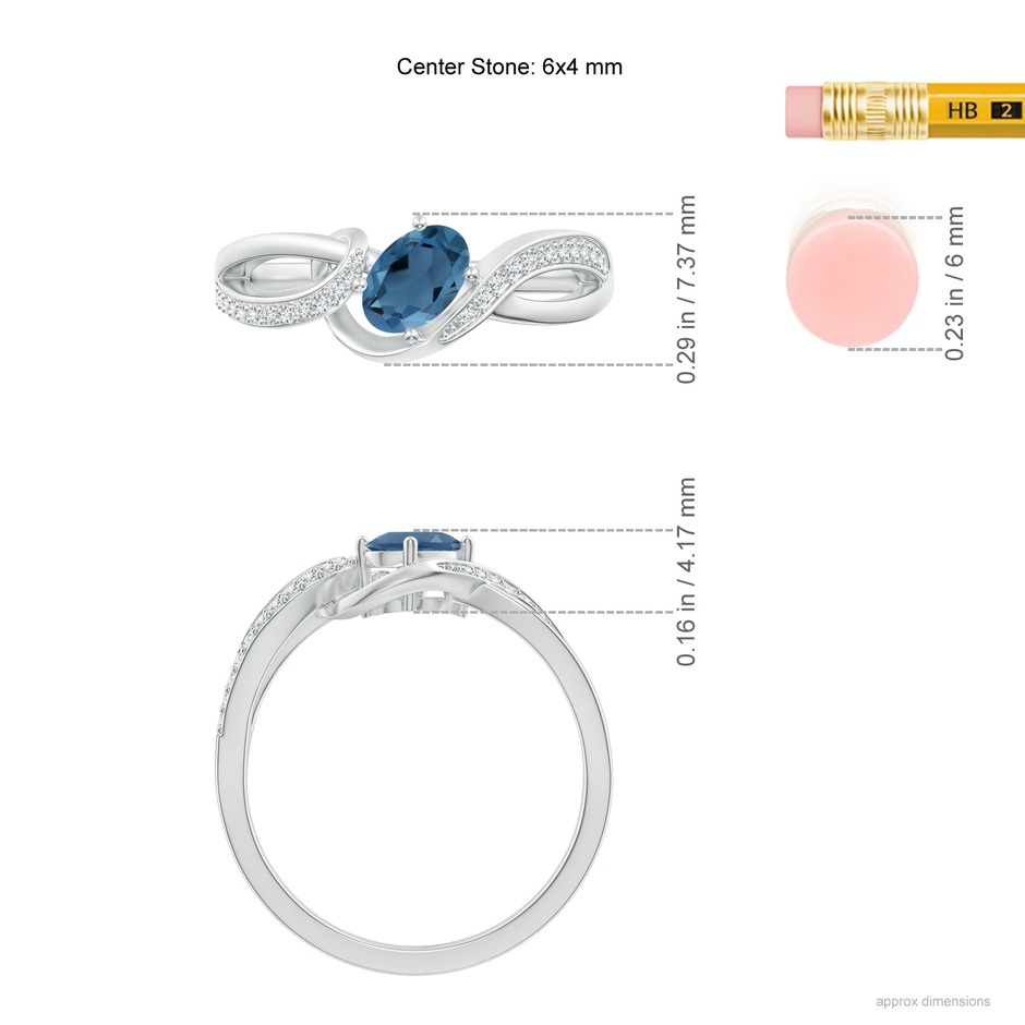 6x4mm A Oval London Blue Topaz Twisted Ribbon Ring with Diamonds in White Gold ruler