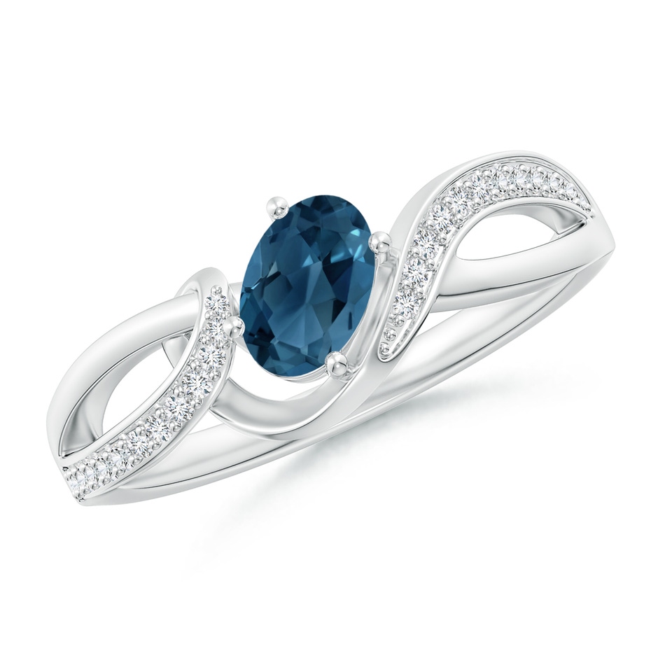 6x4mm AA Oval London Blue Topaz Twisted Ribbon Ring with Diamonds in White Gold 