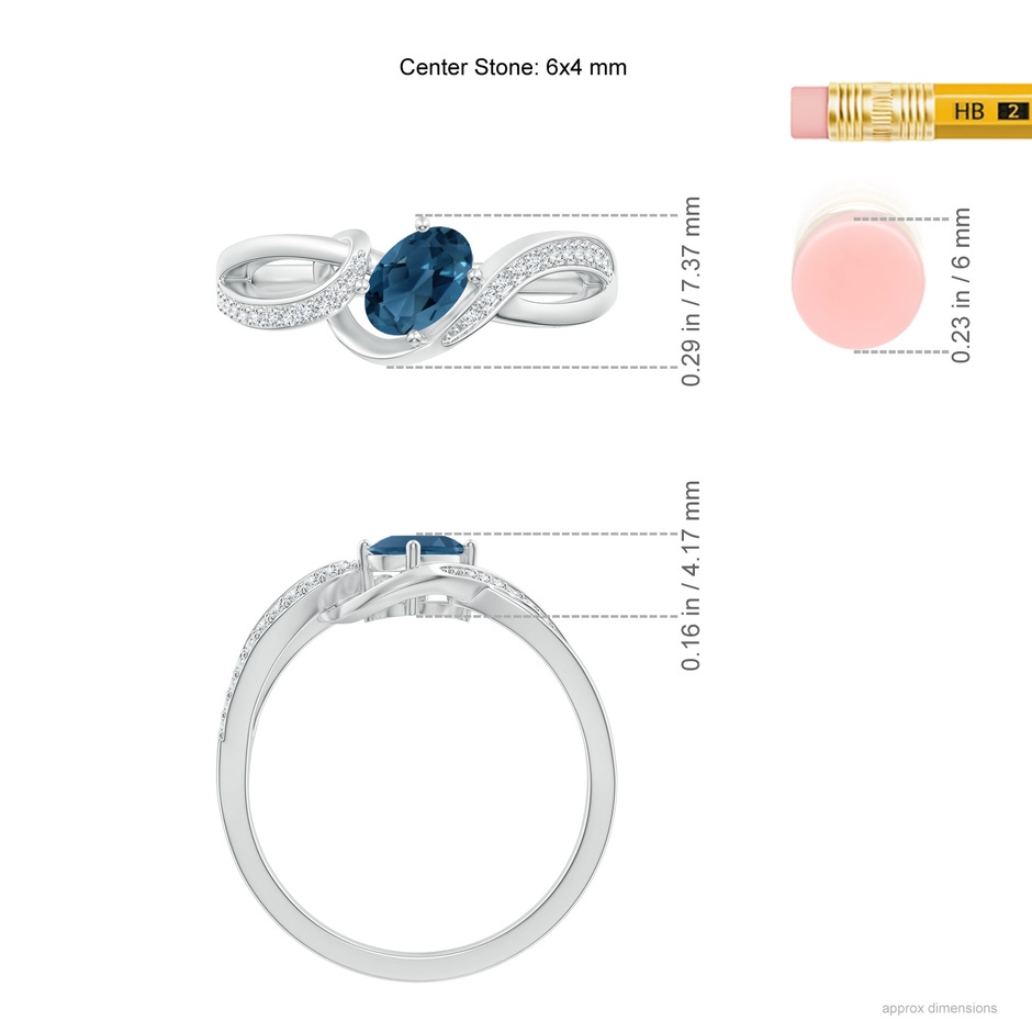 6x4mm AA Oval London Blue Topaz Twisted Ribbon Ring with Diamonds in White Gold ruler