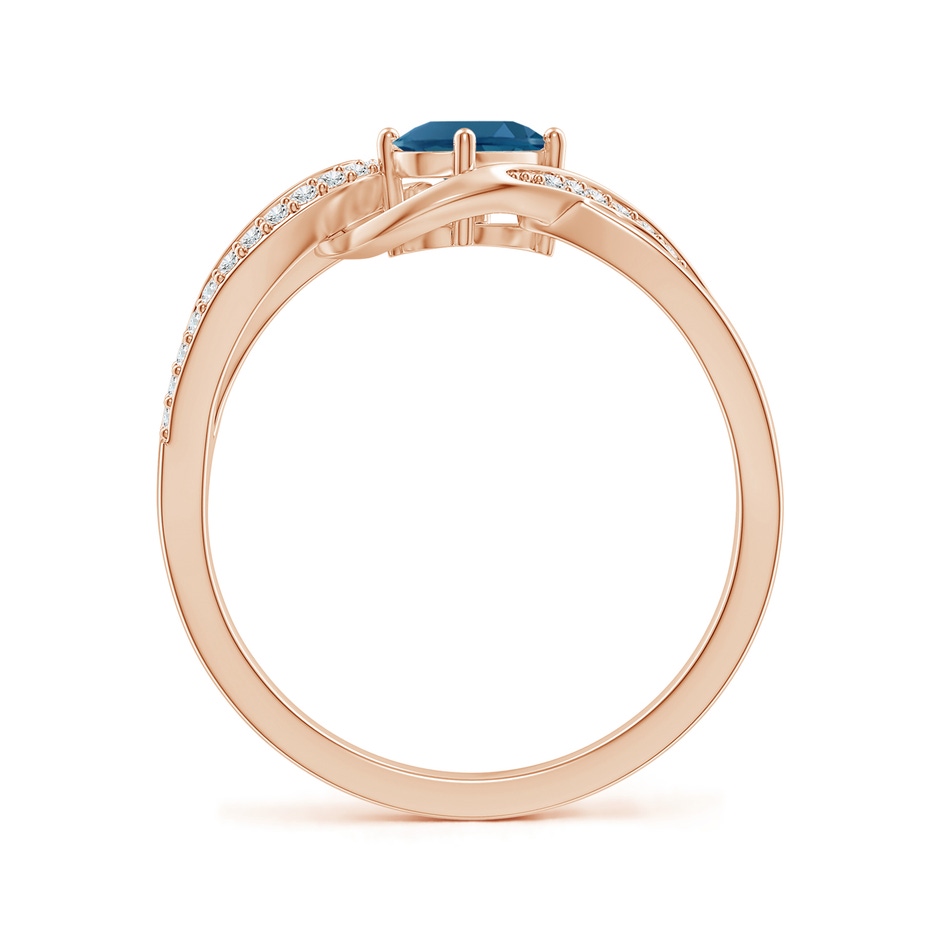 6x4mm AAA Oval London Blue Topaz Twisted Ribbon Ring with Diamonds in Rose Gold side-1