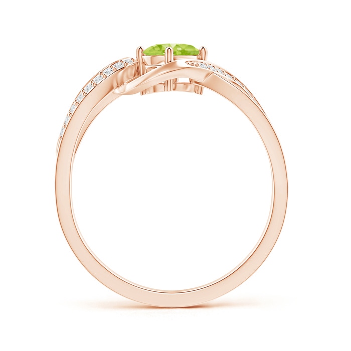 6x4mm AA Solitaire Oval Peridot Twisted Ribbon Ring with Pavé Diamond Accents in Rose Gold Product Image