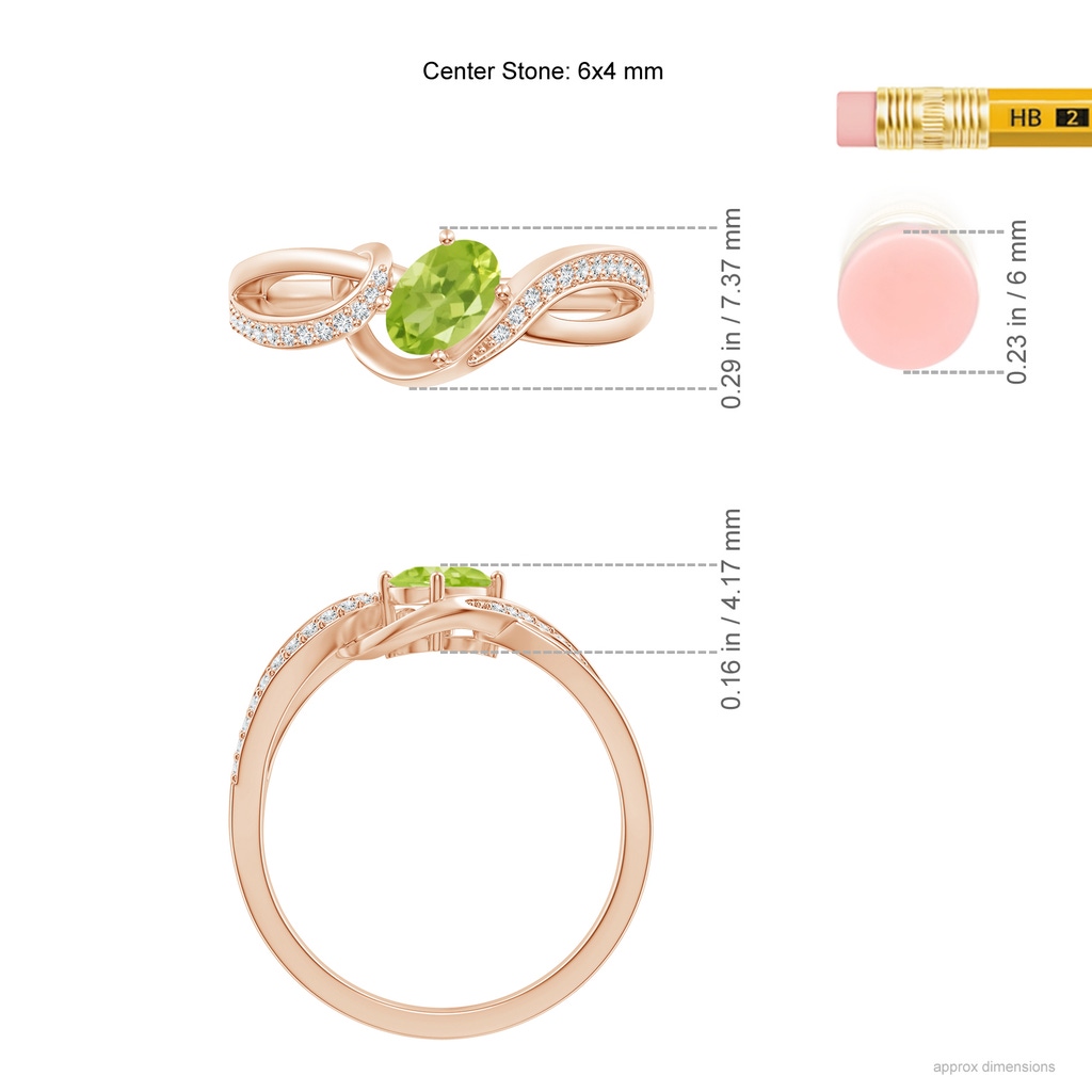 6x4mm AA Solitaire Oval Peridot Twisted Ribbon Ring with Pavé Diamond Accents in Rose Gold Product Image