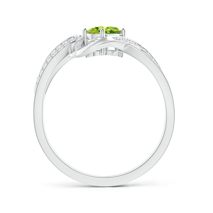 6x4mm AAA Solitaire Oval Peridot Twisted Ribbon Ring with Pavé Diamond Accents in S999 Silver Product Image