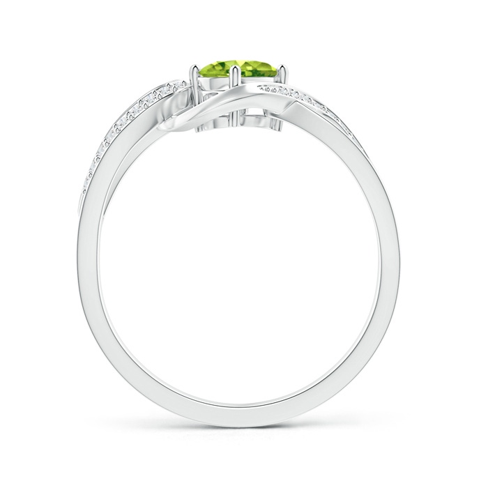 6x4mm AAA Solitaire Oval Peridot Twisted Ribbon Ring with Pavé Diamond Accents in White Gold product image