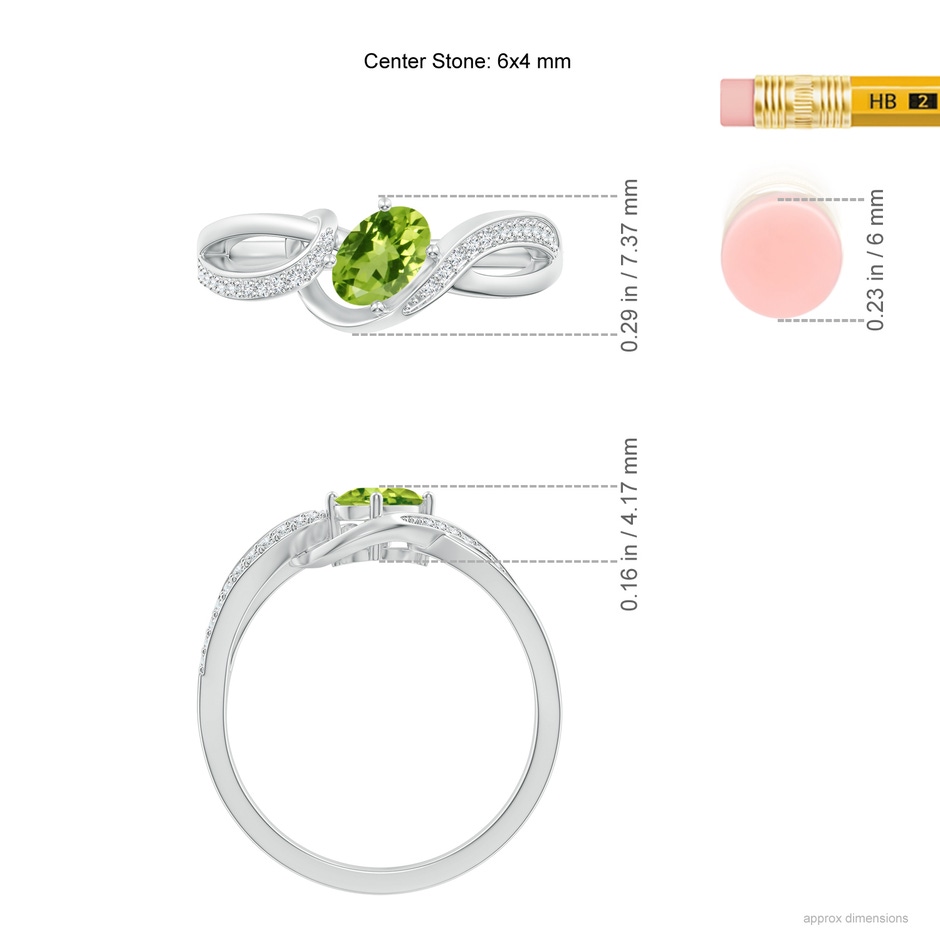 6x4mm AAA Solitaire Oval Peridot Twisted Ribbon Ring with Pavé Diamond Accents in White Gold product image