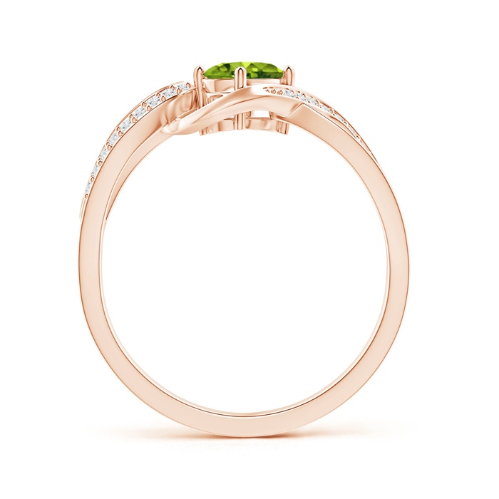 6x4mm AAAA Solitaire Oval Peridot Twisted Ribbon Ring with Pavé Diamond Accents in Rose Gold Product Image