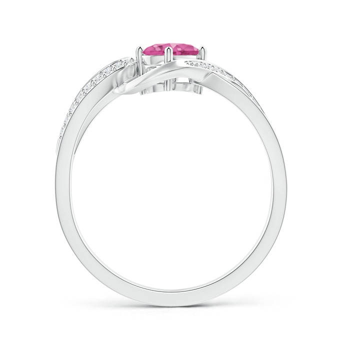 6x4mm AAA Solitaire Oval Pink Sapphire Twisted Ribbon Ring with Pavé Diamond Accents in White Gold Product Image