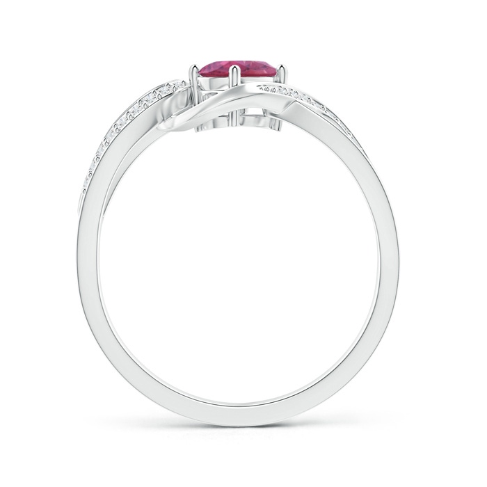 6x4mm AAA Solitaire Oval Pink Tourmaline Twisted Ribbon Ring with Pavé Diamond Accents in White Gold Product Image