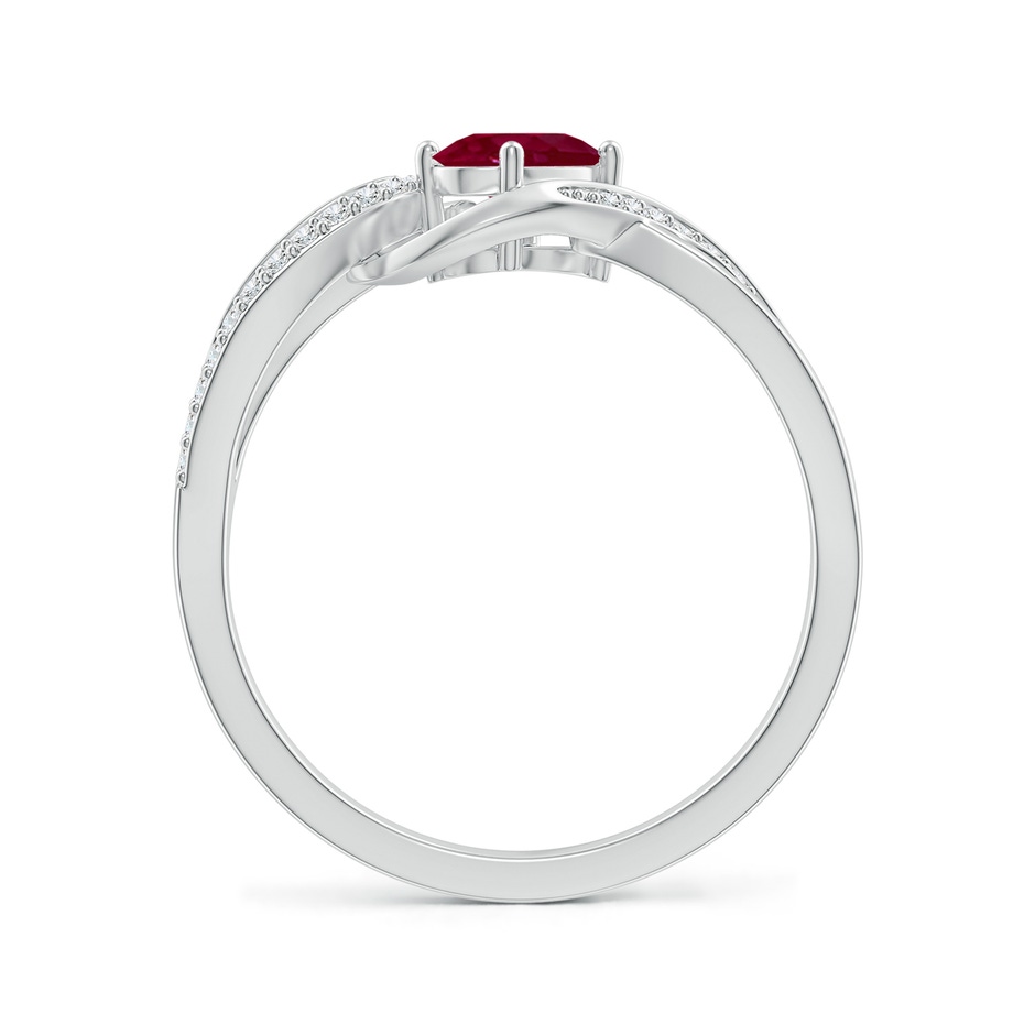 6x4mm A Solitaire Oval Ruby Twisted Ribbon Ring with Pavé Diamond Accents in White Gold side-1