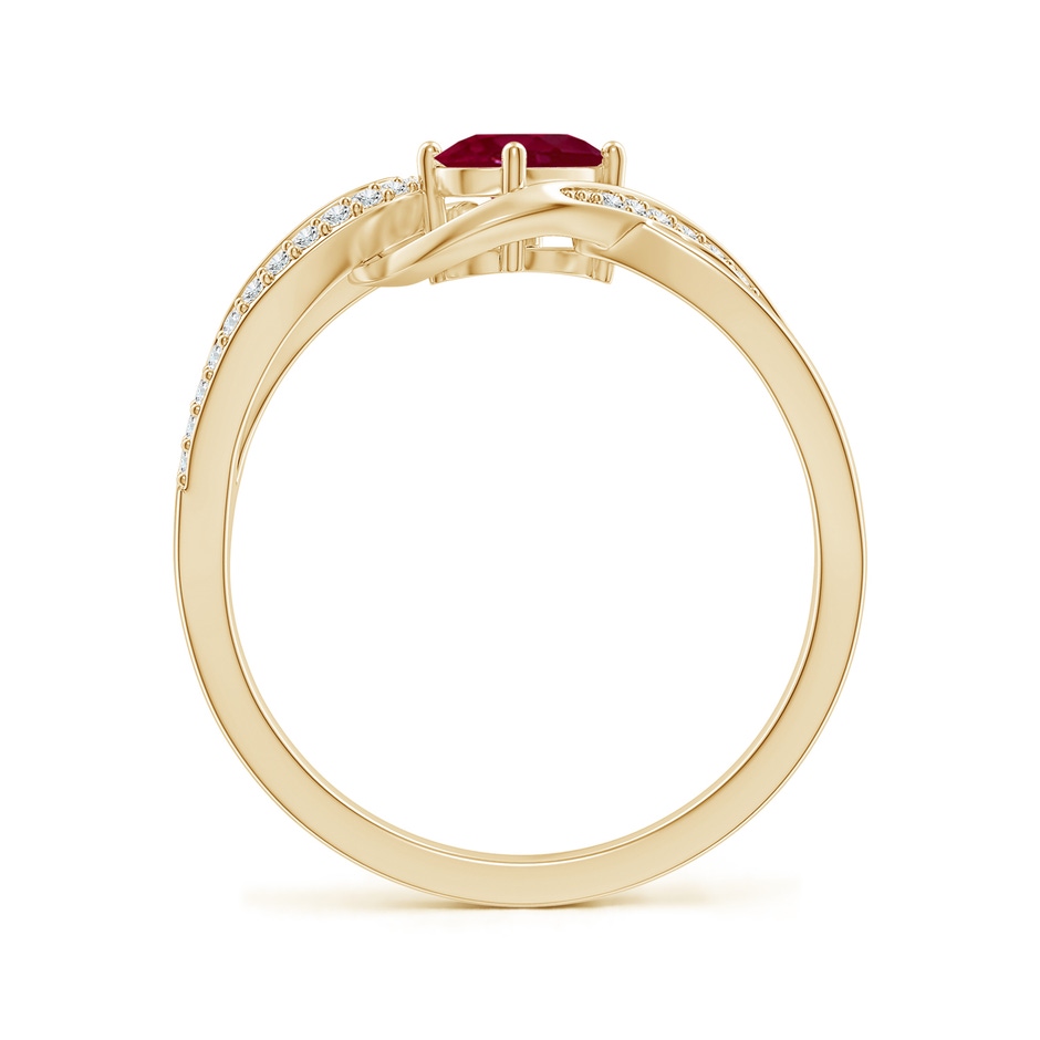6x4mm A Solitaire Oval Ruby Twisted Ribbon Ring with Pavé Diamond Accents in Yellow Gold side-1