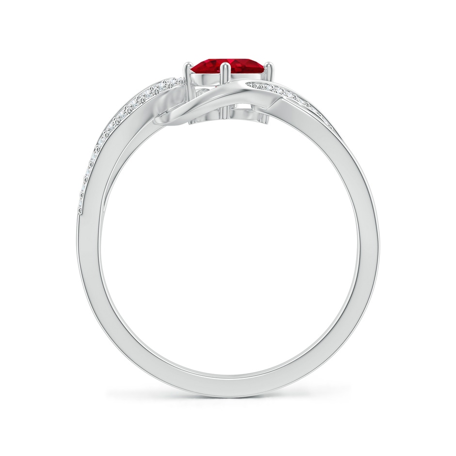 6x4mm AAA Solitaire Oval Ruby Twisted Ribbon Ring with Pavé Diamond Accents in White Gold side-1