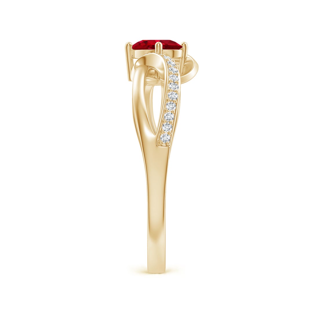 Solitaire With Ribbon Solitaire Oval Ruby Twisted Ribbon Engagement Ring with Pave Diamond ...