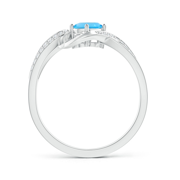 6x4mm AAA Tilted Oval Swiss Blue Topaz Ribbon Shank Ring with Diamonds in White Gold product image