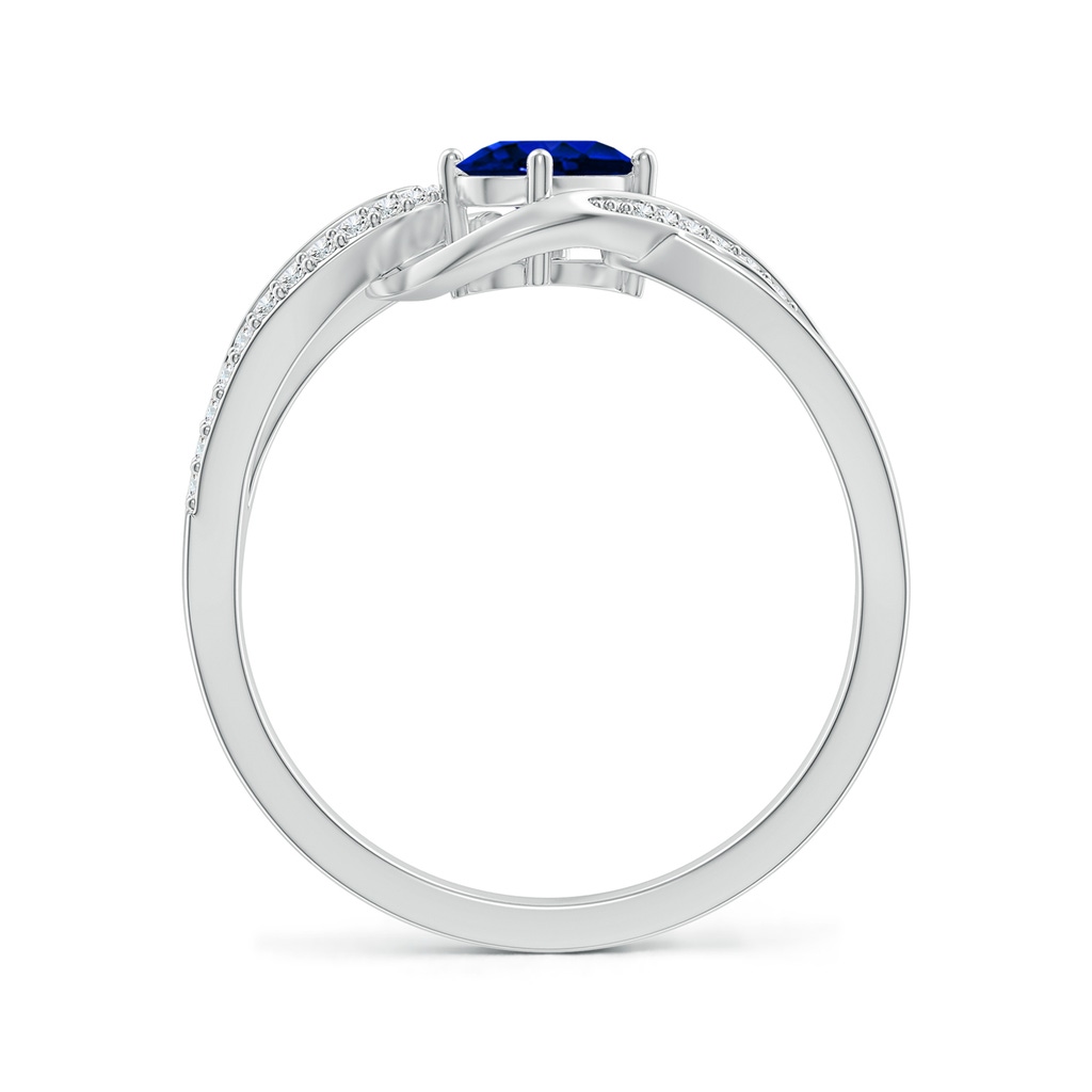 6x4mm AAAA Solitaire Oval Sapphire Twisted Ribbon Ring with Pavé Diamond Accents in White Gold Side-1
