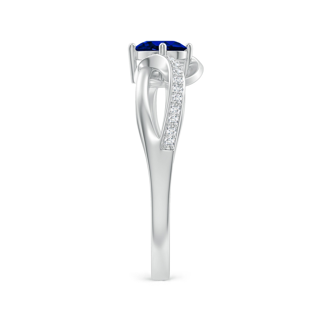 6x4mm AAAA Solitaire Oval Sapphire Twisted Ribbon Ring with Pavé Diamond Accents in White Gold Side-2