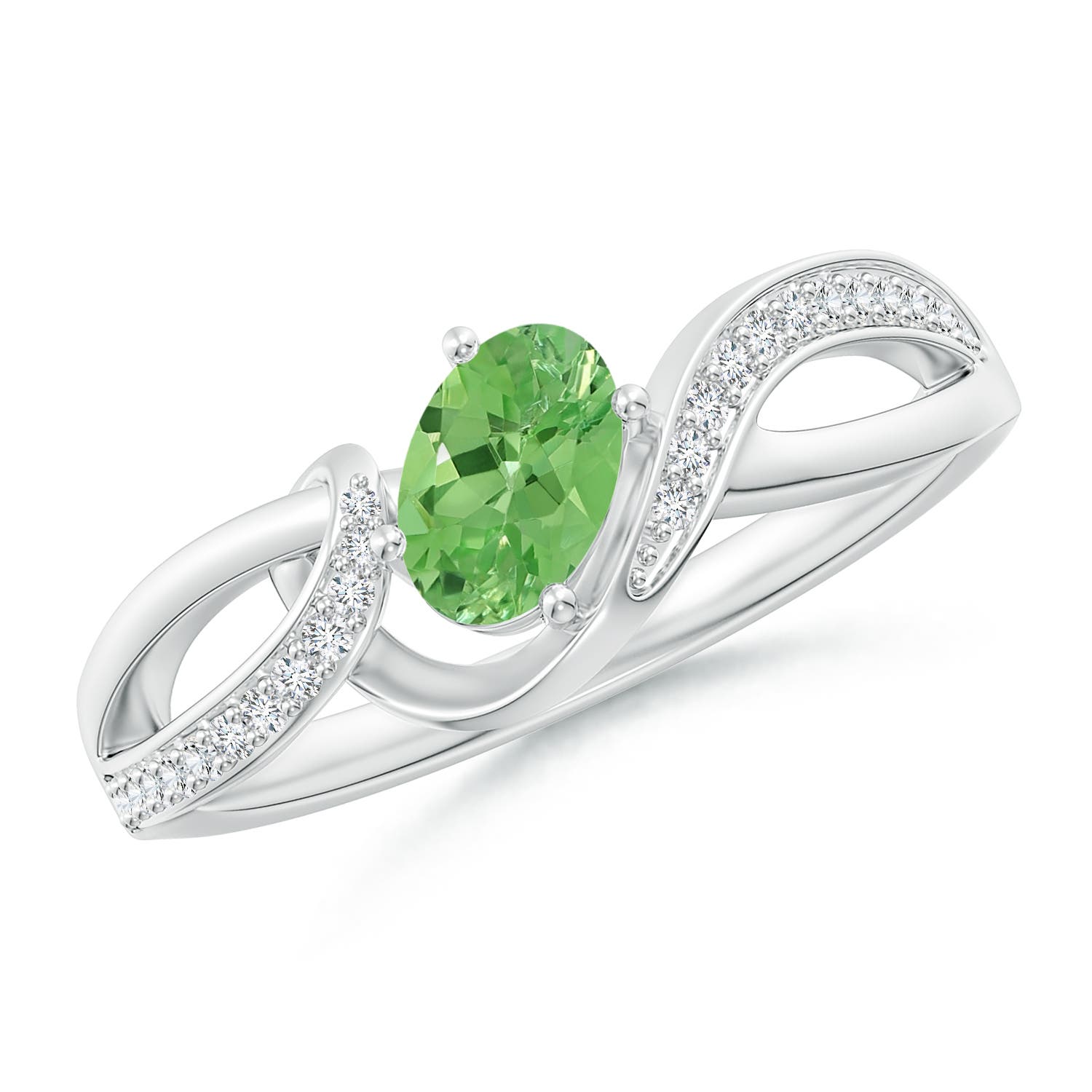 6x4mm A Oval Tsavorite Twisted Ribbon Ring with Pavé Diamonds in P950 Platinum