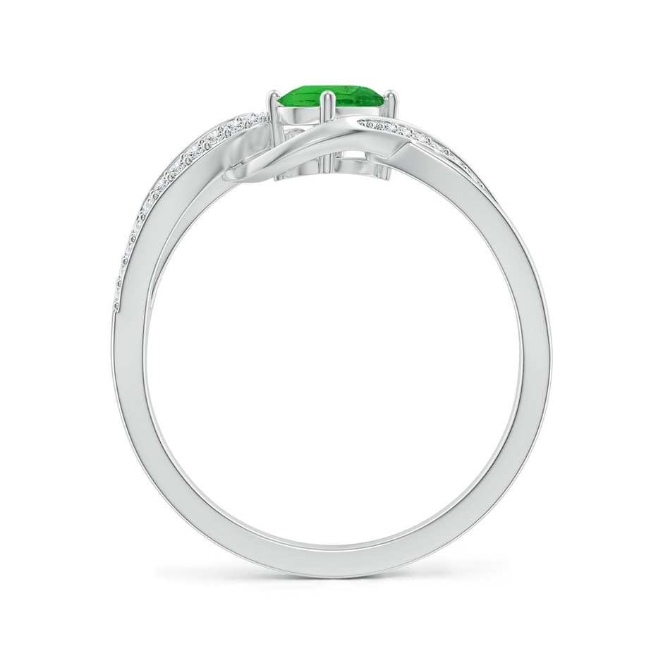 6x4mm AAA Oval Tsavorite Twisted Ribbon Ring with Pavé Diamonds in White Gold side-1