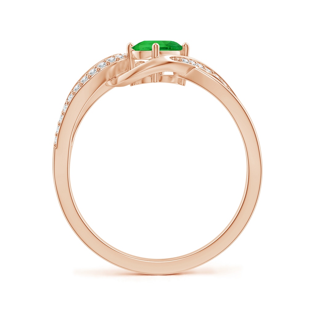 6x4mm AAAA Oval Tsavorite Twisted Ribbon Ring with Pavé Diamonds in Rose Gold - side_1