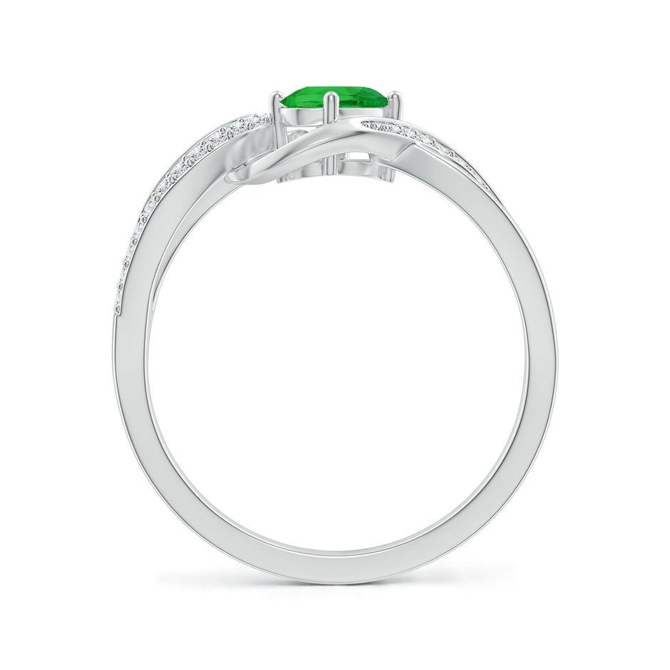 6x4mm AAAA Oval Tsavorite Twisted Ribbon Ring with Pavé Diamonds in White Gold side-1