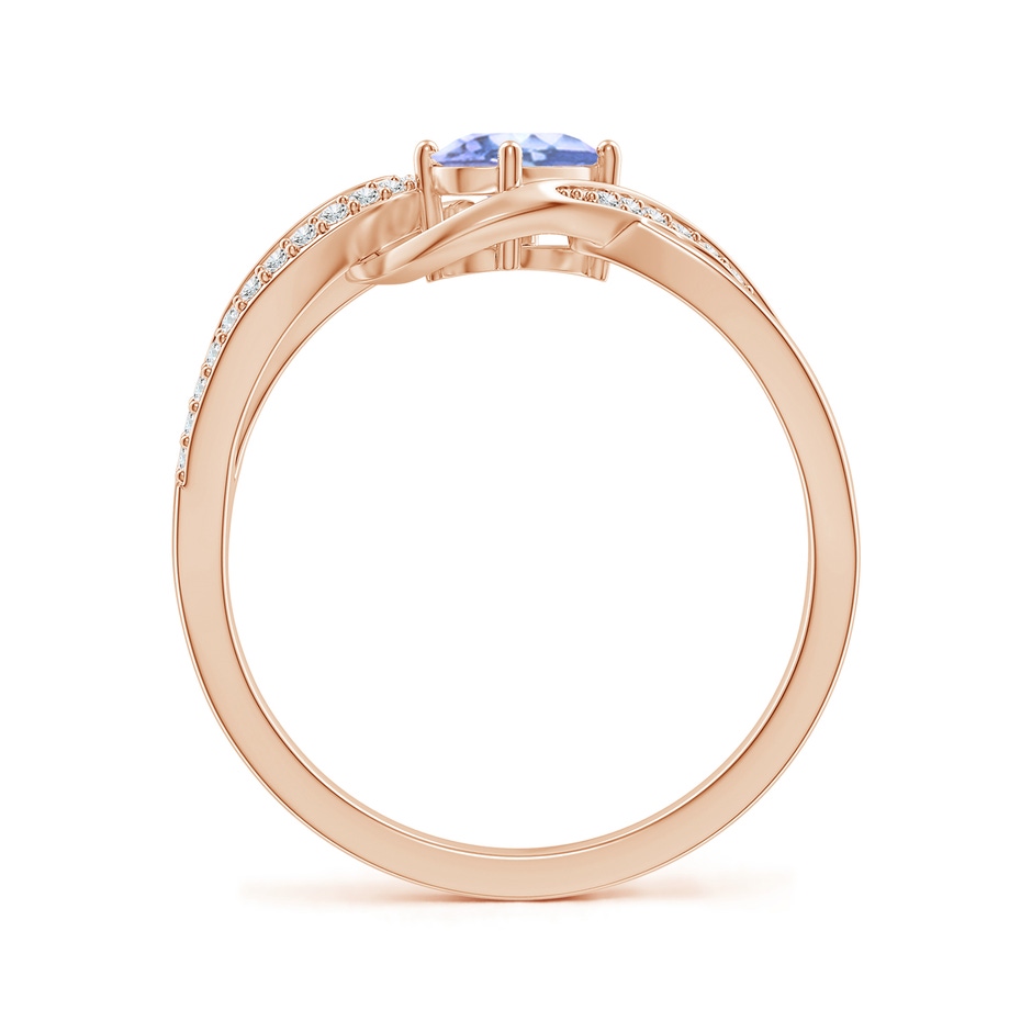 6x4mm A Solitaire Oval Tanzanite Twisted Ribbon Ring with Pavé Diamond Accents in Rose Gold side-1