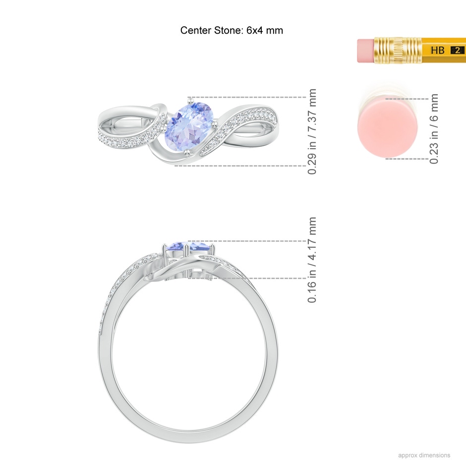 6x4mm A Solitaire Oval Tanzanite Twisted Ribbon Ring with Pavé Diamond Accents in White Gold ruler