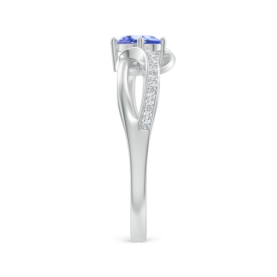 6x4mm AA Solitaire Oval Tanzanite Twisted Ribbon Ring with Pavé Diamond Accents in White Gold side-2