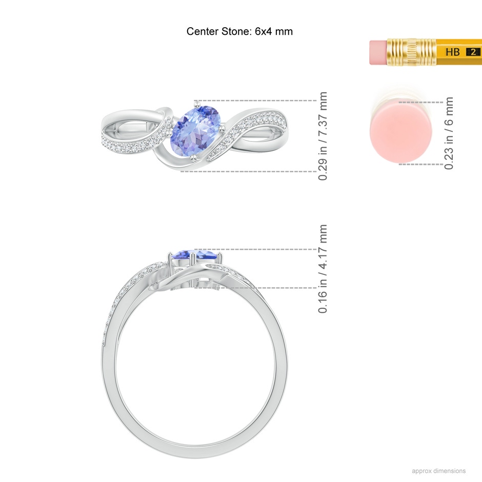 6x4mm AA Solitaire Oval Tanzanite Twisted Ribbon Ring with Pavé Diamond Accents in White Gold ruler
