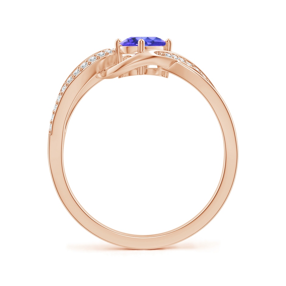6x4mm AAA Solitaire Oval Tanzanite Twisted Ribbon Ring with Pavé Diamond Accents in Rose Gold side-1