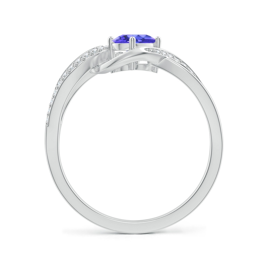 6x4mm AAA Solitaire Oval Tanzanite Twisted Ribbon Ring with Pavé Diamond Accents in White Gold side-1