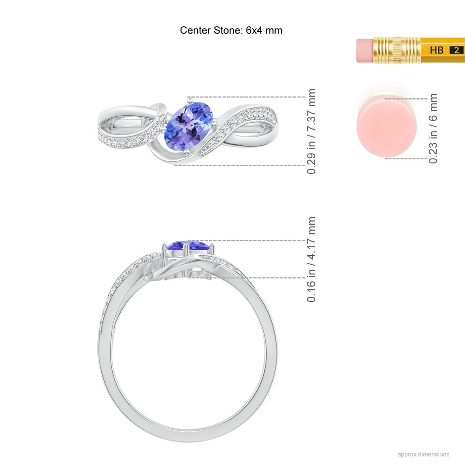 6x4mm AAA Solitaire Oval Tanzanite Twisted Ribbon Ring with Pavé Diamond Accents in White Gold ruler