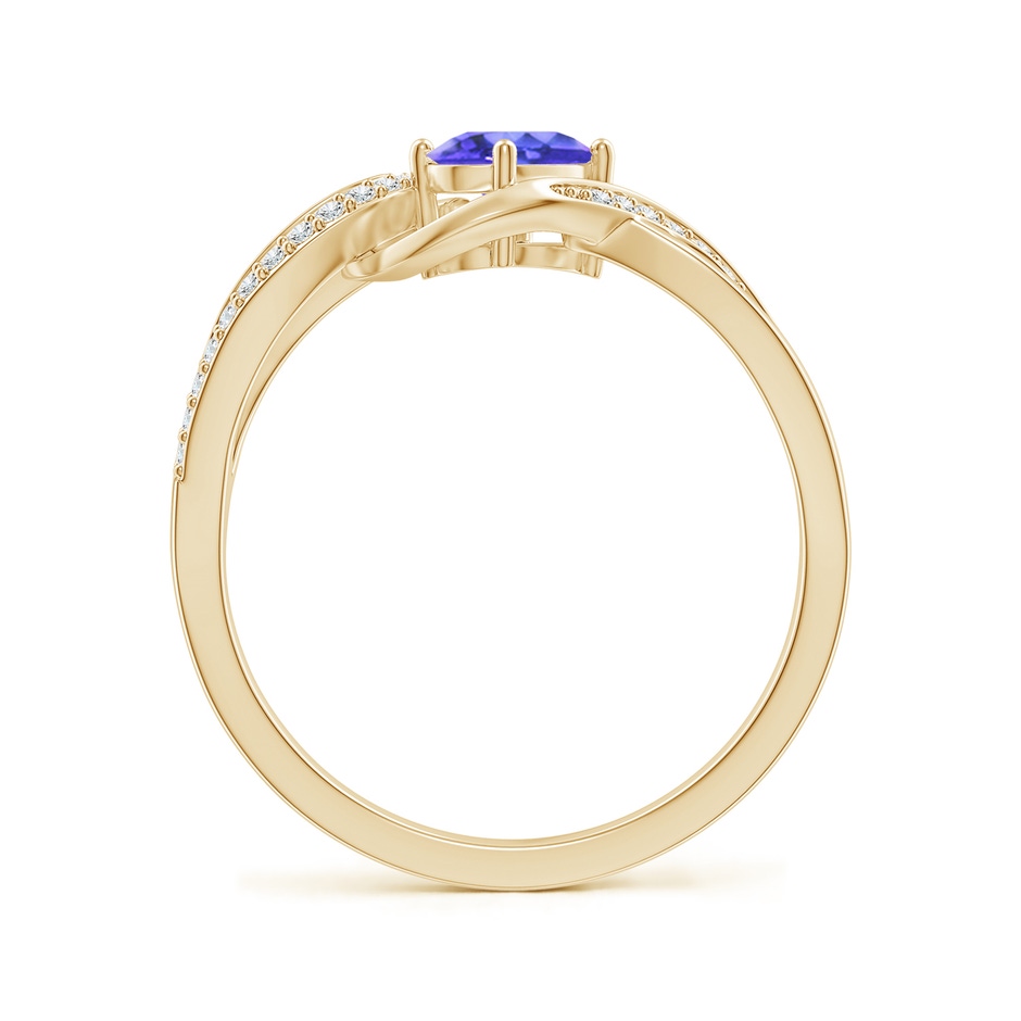 6x4mm AAA Solitaire Oval Tanzanite Twisted Ribbon Ring with Pavé Diamond Accents in Yellow Gold side-1