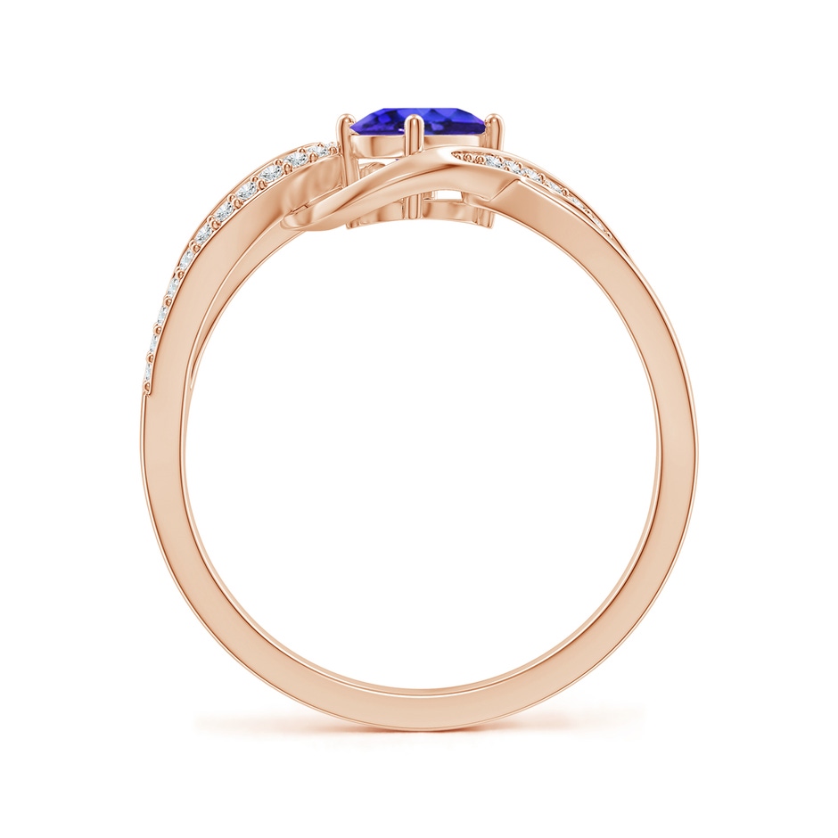 6x4mm AAAA Solitaire Oval Tanzanite Twisted Ribbon Ring with Pavé Diamond Accents in Rose Gold side-1
